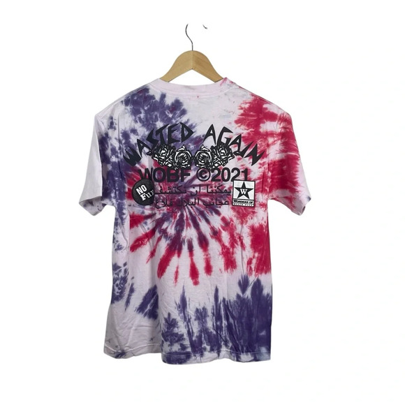 VINTAGE Shred Till You’re Dead Tie Dye Punk Tee in Red/Purple Size M - Picture 9 of 9